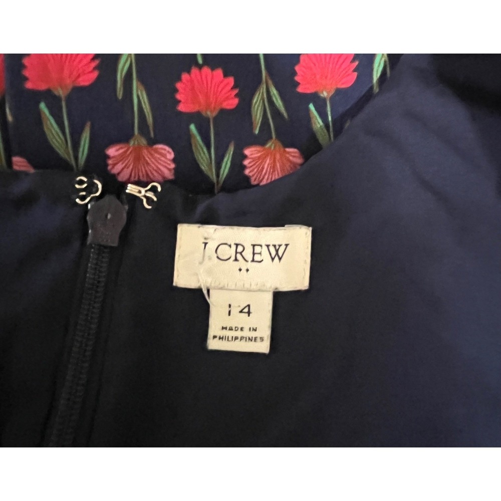J.Crew Navy Pink Floral Tulip Sheath Dress Sleeveless Scoop Neck Size 14 - Picture 3 of 7